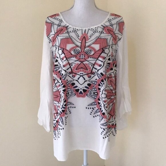 NWT! CITY CHIC Size M/18 white multi print top - Picture 1 of 8